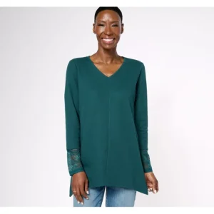 Fashion<Waffle Knit Regular V-Neck Long Sleeve Tunic with Lace - a world of fashionable women's clothing, including a wide selection of dresses and trendy accessories.