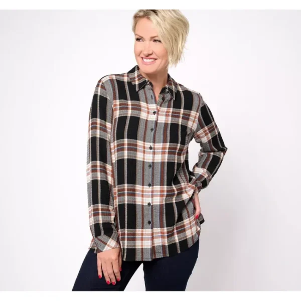 Fashion<Waffle Weave Regular Button Front Plaid Shirt - a world of fashionable women's clothing, including a wide selection of dresses and trendy accessories.