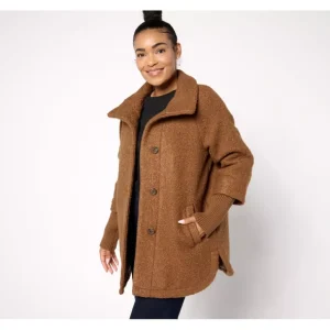 Weatherproof Boucle Car Coat with Knit Sleeves - a world of fashionable women's clothing, including a wide selection of dresses and trendy accessories.> Coats