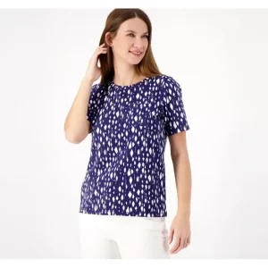 Fashion<zuda Z-Knit Printed Short Sleeve Top w/ Pocket - a world of fashionable women's clothing, including a wide selection of dresses and trendy accessories.